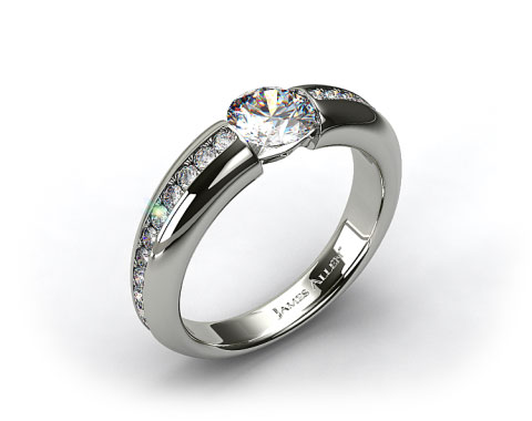 18k White Gold Bar-Set Pave Set Diamond Engagement Ring